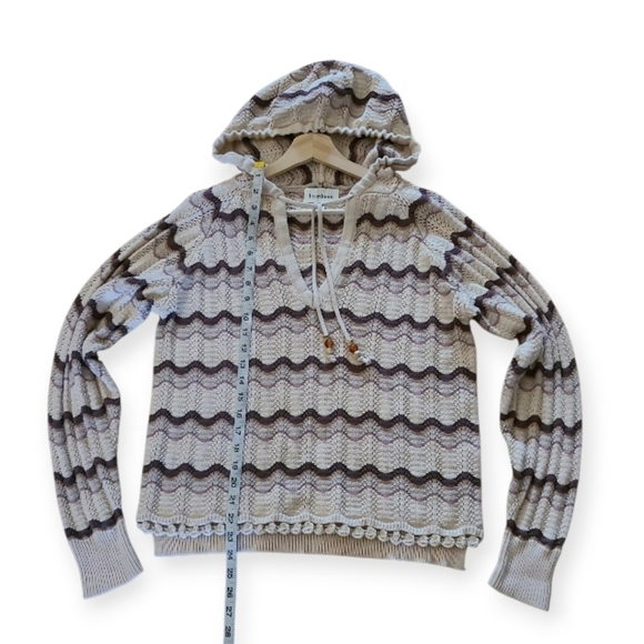 Heartloom Elias Chevron Pattern Knit Hooded Sweater Tan Brown 100% Cotton - Picture 15 of 17